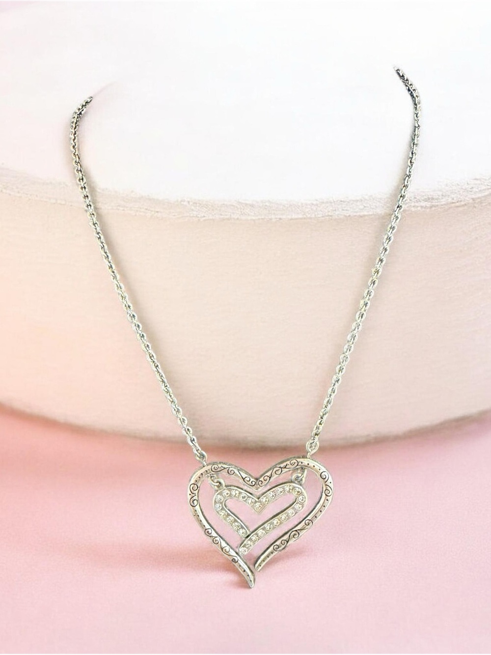 Brighton Retired Love Struck Reversible 3D Swing Double Heart Crystal Necklace